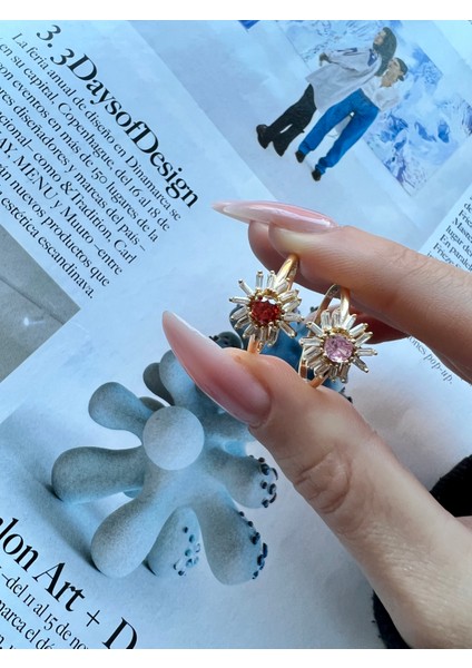 14 Ayar Altın Pembe Taşlı Çiçek Yüzük KRS1027-V1-1414R fiyatları