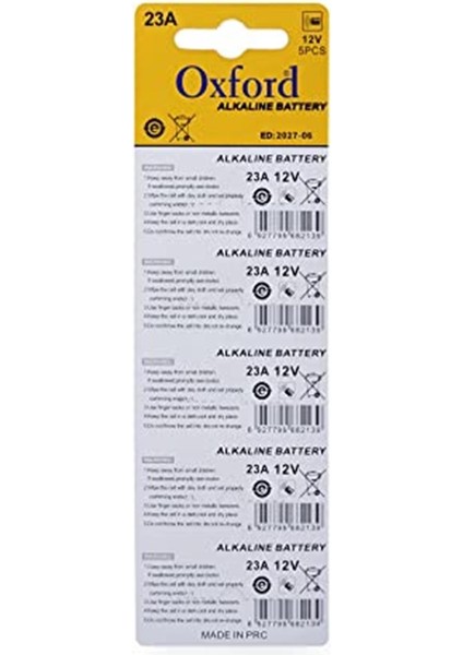 Oxford 23A MN23 V23A V23GA 12 Volt Alkalin Uzaktan Kumanda Pili 5’li Paket