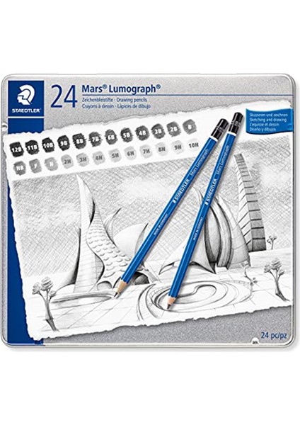 100 G24 Mars Lumograph Kurşunkalem 24'lü Metal Kutuda