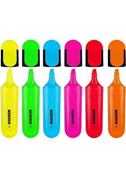 TM36160 Fosforlu Kalem Seti, 6'lı Set, Parlak Kalem, Sarı/yeşil/turuncu/pembe/kırmızı/mavi