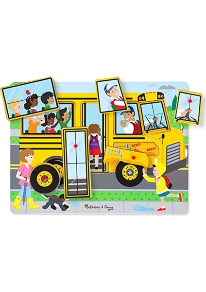 Melissa & Doug Ahşap Sesli Yapboz, The Wheels On The Bus Şarkılı Yapboz, 2 Yaş ve Üzeri Erkek Veya