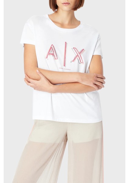 Logolu Jarse Pamuklu Boyfriend Fit T Shirt Bayan T Shirt 3rytej YJ16Z 1000