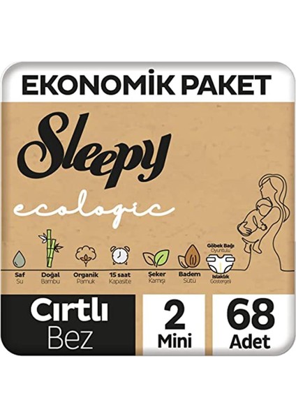 Ecologic Ekonomik Paket Bebek Bezi 2 Numara Mini 68 Adet