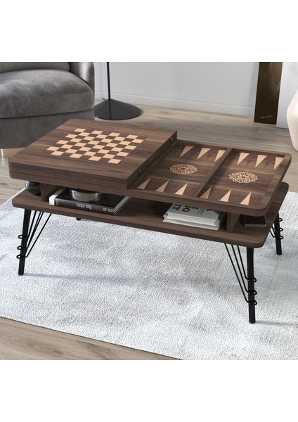 Kaisa Serisi Mdf Tavla Sehpası ve Satranç Orta Sehpası Açılabilir Mdf Orta Sehpa