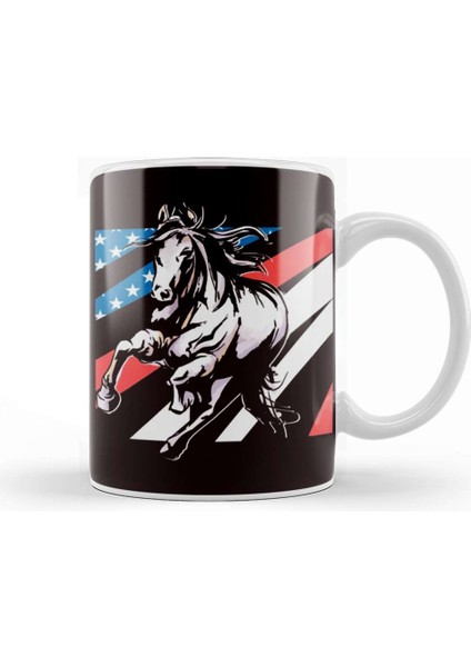 Us American Flag Horse Riding Equestrian Sport Horseshoe Kupa Bardak Porselen