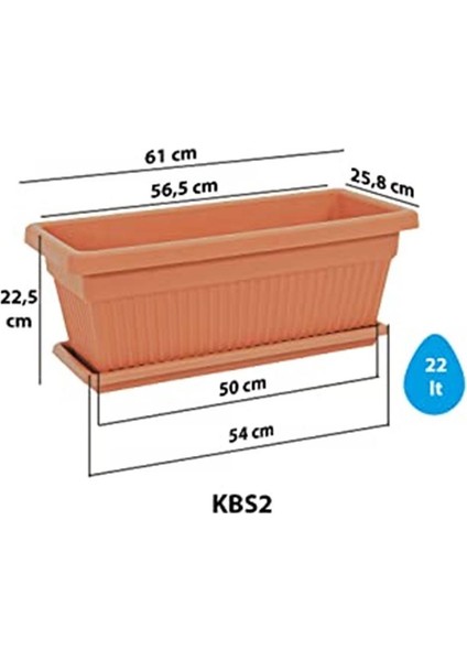 KBT02 Kemer Bahçe Saksı Set 2 No 22 Litre 61 Cm, Kiremit