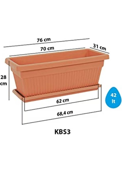 KBT03 Kemer Bahçe Saksı Set 3 No 42 Litre 76 Cm, Kiremit