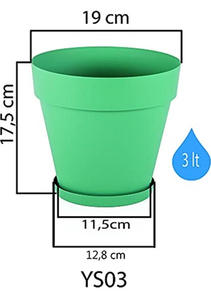 YS03 Yalı Saksı Drenaj Aparatlı Tabaklı Dekoratif Saksı 19CM, 3 Litre Antrasit