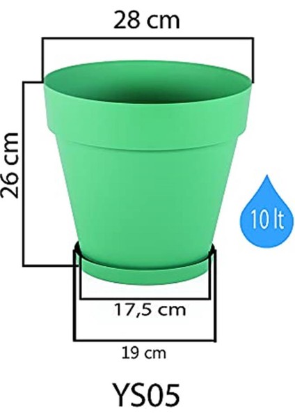 YS05 Yalı Saksı Drenaj Aparatlı Tabaklı Dekoratif Saksı 28CM, 10 Litre Antrasit