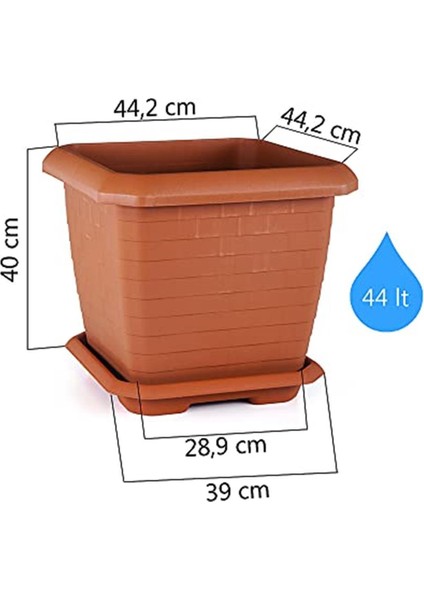 HK04 Hisar Kare Saksı No:4 Tabaklı 44,2 Cm, 44 Litre Mocha