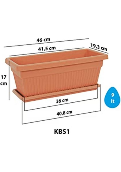 KBT01 Kemer Bahçe Saksı Set 1 No 9 Litre 46 Cm, Kiremit