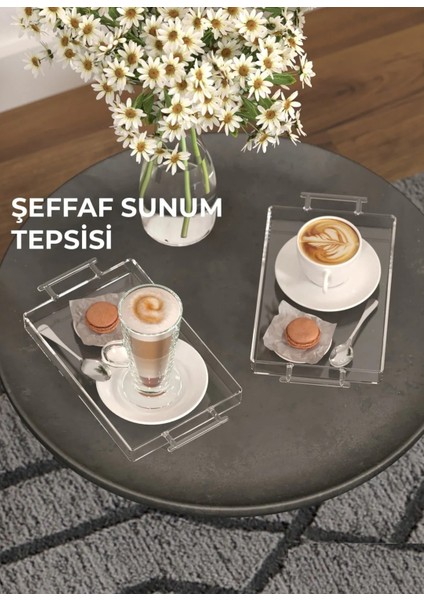 Pleksiglas Seffaf Dekoratif Sunum Tepsisi Şeffaf Tepsi 14X22CM 1 Adet Tutacakli