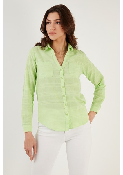 Pamuklu Çift Cepli Slim Fit Katlanabilir Kollu Ince Gömlek Bayan Gömlek 514257518 modelleri