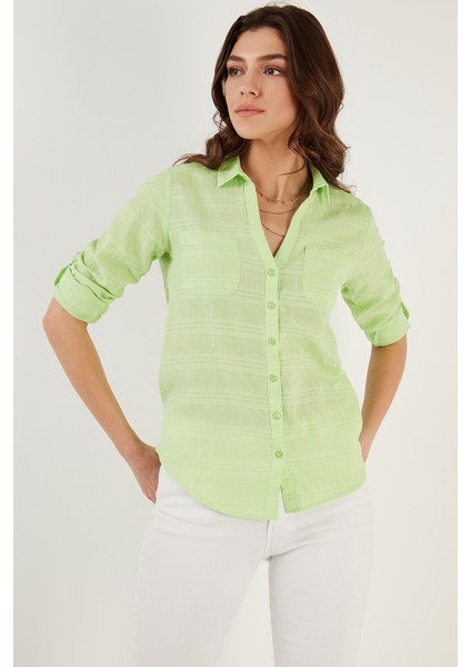 Pamuklu Çift Cepli Slim Fit Katlanabilir Kollu Ince Gömlek Bayan Gömlek 514257518 fırsatları