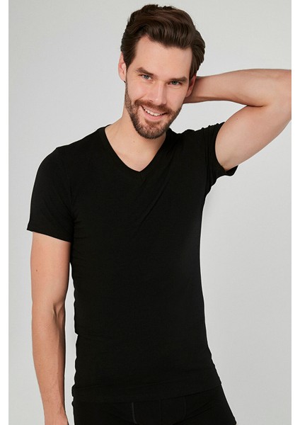 Erkek Siyah Basic V Yaka Pamuk Atlet Fanila fiyatları