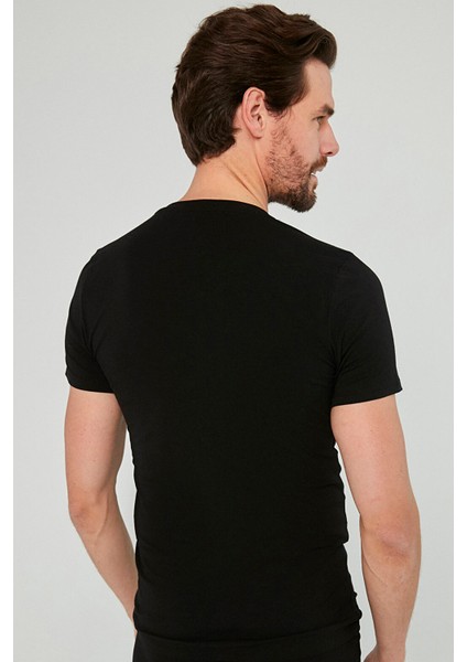 Erkek Siyah Basic V Yaka Pamuk Atlet Fanila modelleri