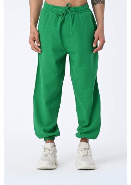 Erkek Jogger Fit Lastikli Yeşil Keten Pantolon