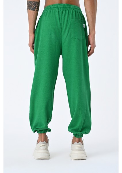 Erkek Jogger Fit Lastikli Yeşil Keten Pantolon