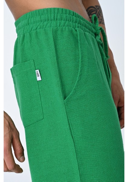 Erkek Jogger Fit Lastikli Yeşil Keten Pantolon