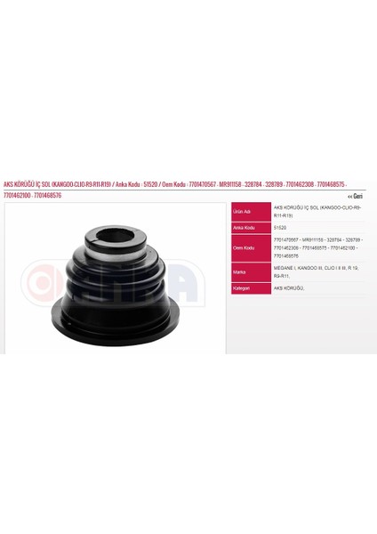 Aks Korugu Ic Sol R9-R11-R19-R21-CLIO I-Iı-Kangoo-Laguna-Megane-Twıngo