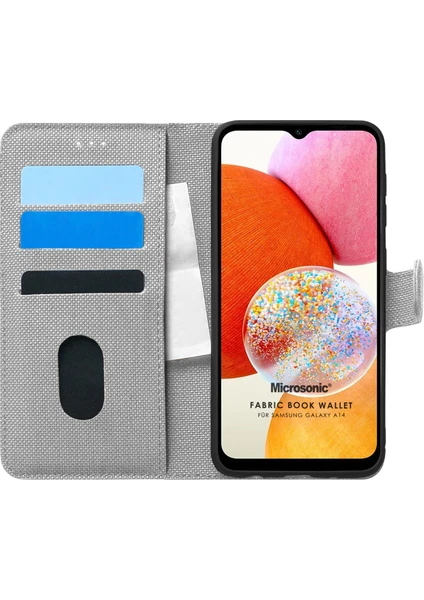 Samsung Galaxy A14 Kılıf Fabric Book Wallet Gri