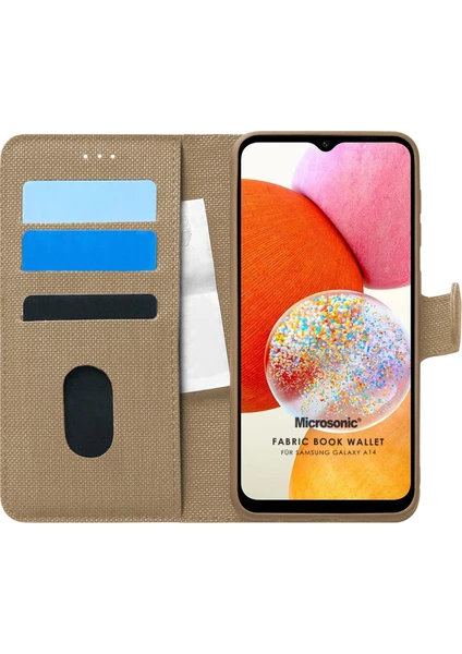 Samsung Galaxy A14 Kılıf Fabric Book Wallet Gold