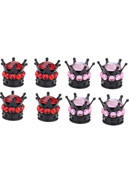 8 Adet Crown Diamond Valf Kapakları Lastik Tekerleği Kök Evrensel Araba Kırmızı ve Pembe (Yurt Dışından)