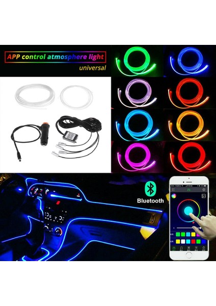 LED Rgb Araba Iç Atmosfer Işık Şeridi Optik Fiber Çakmak 4'te 1 6m (Yurt Dışından)
