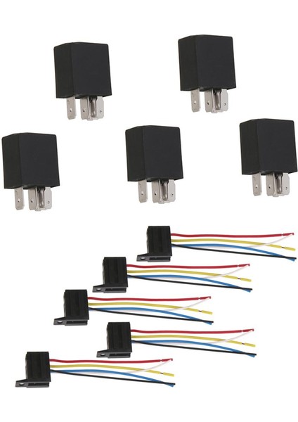 5 Çift 12V 20A 30A 5 Pin Rölesi ve Röle Taban Tutucu Soket Montajı (Yurt Dışından)