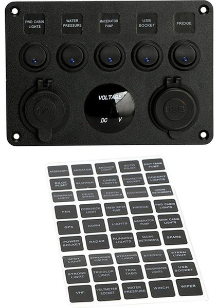 5 Çete Açık Off Toggle Rocker Anahtarı Paneli W 12V-24V LED Voltmetre 4.1A Çift USB (Yurt Dışından)