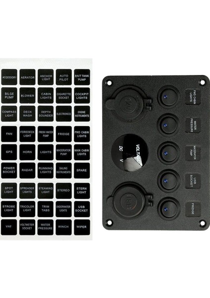 5 Çete Açık Off Toggle Rocker Anahtarı Paneli W 12V-24V LED Voltmetre 4.1A Çift USB (Yurt Dışından)