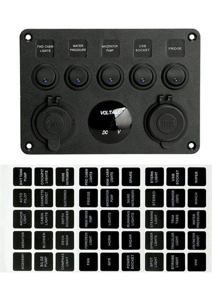5 Çete Açık Off Toggle Rocker Anahtarı Paneli W 12V-24V LED Voltmetre 4.1A Çift USB (Yurt Dışından)