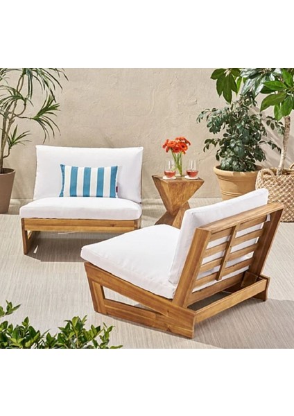 Conforlove Bahçe Balkon Masif Kayın Ahşap Koltuk 1 Adet İkili 2 Adet Tekli Koltuk ve Orta Sehpa