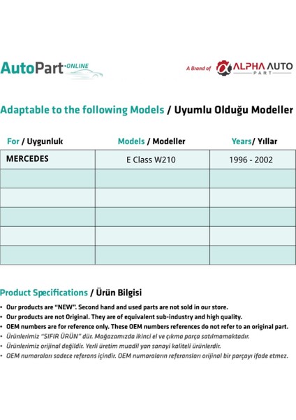 Mercedes E Class W210 Için El Fren Mandalı