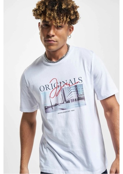 Erkek Jorjoshua Baskı Detaylı Bisiklet Yaka T-Shirt 12228257 Beyaz