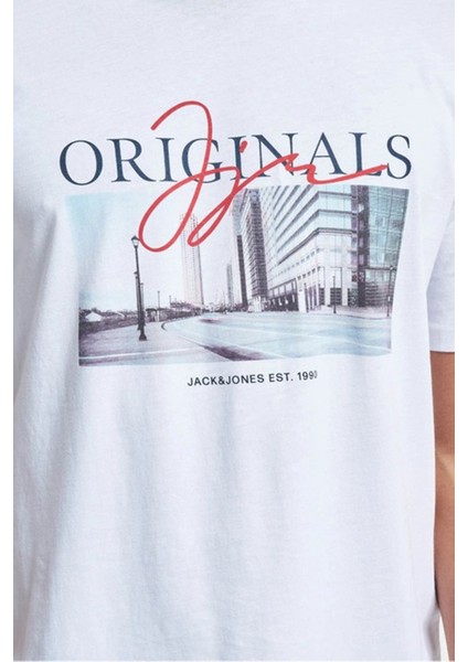 Erkek Jorjoshua Baskı Detaylı Bisiklet Yaka T-Shirt 12228257 Beyaz