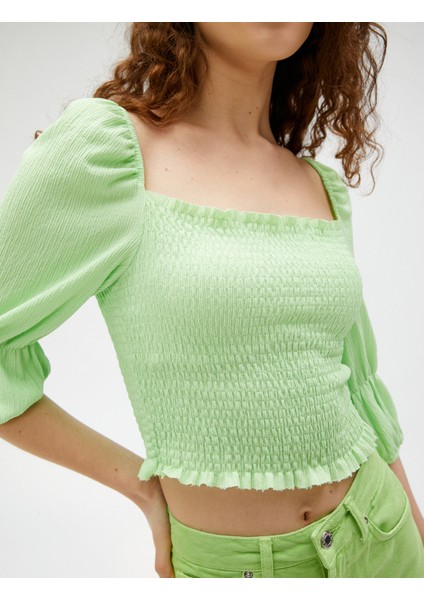 Crop Tişört Gipeli Balon Kollu Kare Yaka indirimleri