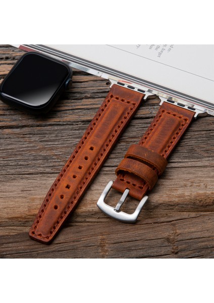 Apple Watch 42MM 44MM 45MM 49MM 3 / 4 / 5 / 6 / se / 7 / 8 / 9 / Ultra / Ultra 2 Hakiki Deri Kordon Hardal fiyatları