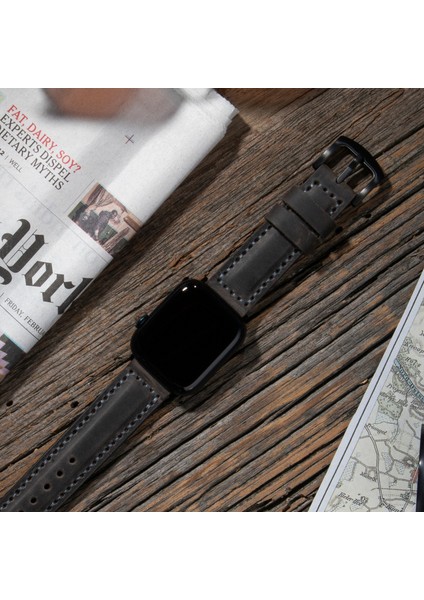 42MM 44MM 45MM 49MM 3 / 4 / 5 / 6 / se / 7 / 8 / 9 Ultra / Ultra 2 Deri Kordon Gri Hakiki Deri Kayış