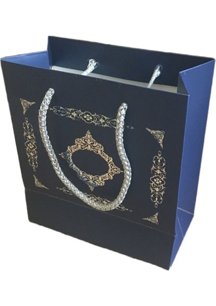 Karton Hediye Çantası Gümüş Saray Desenli 20X20X10 cm (10 Adet) Lacivert