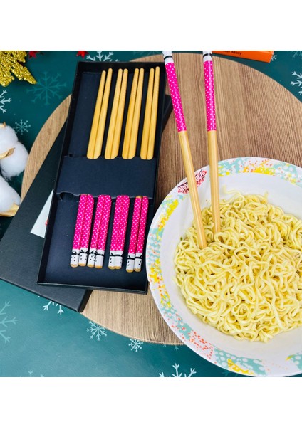 Pembe Desenli Chopstick 5'li Set fiyatları
