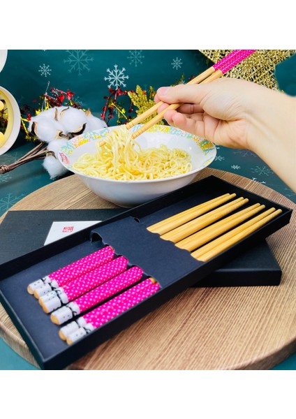 Pembe Desenli Chopstick 5'li Set modelleri