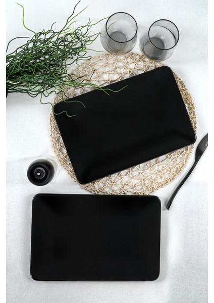 Mat Siyah Kayık Tabak 31X21 cm 2 Adet