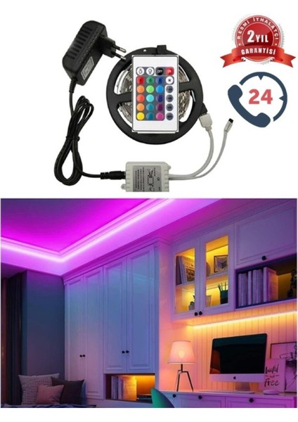 Animasyonlu Tak Çalıştır Kumandalı Rgb Şerit Işık Aydınlatma 5 Metre-Yapışkan Set Ultra Pix