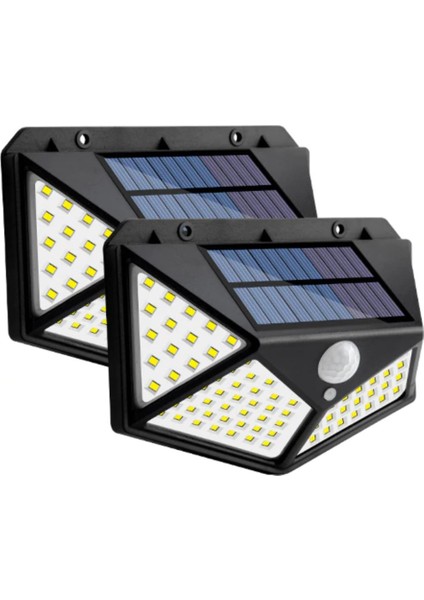 2 Adet Solar Güneş Enerjili Hareket Sensörlü 4 Taraflı Bahçe Garaj Ev Aydınlatma Lambası