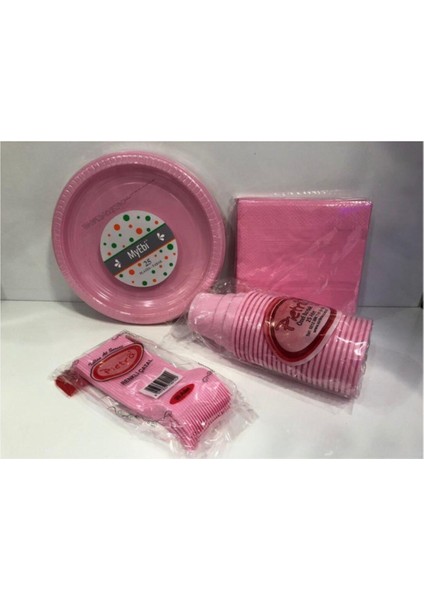 Deniz Yıldızı Sanat Plastik Kullan At Doğum Günü Tabak Bardak Çatal Peçete(Pembe)