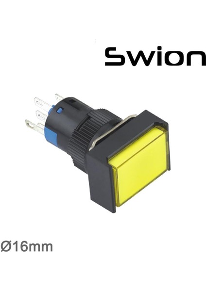 Swıon 16MM Kalıcı Buton Işıklı Dikdörtgen (10-24V Yada 220V)