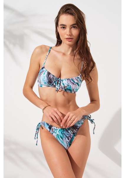 Blake Büzgülü Önden Bağlamalı Bikini Coral 231226-D