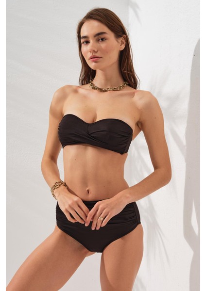 Anna Soft Straplez Bikini Siyah Takım Kadınlar İçin Yüksek Bel ve Astar Detaylı