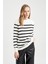 Relax Fit Çizgili Bisiklet Yaka Triko Tunik Kazak S7517AZ22WN 3
